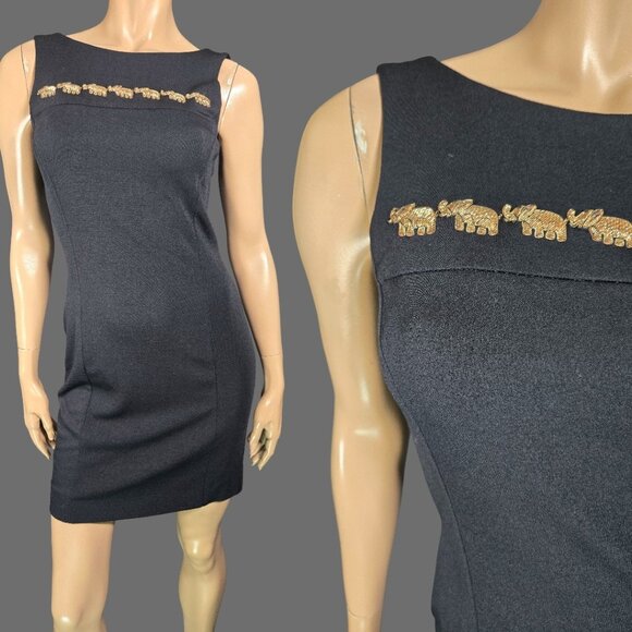 Vintage 90s Escada Margaretha Ley Black Mini Dress Embroidered Elephants Size 36 - Picture 1 of 10